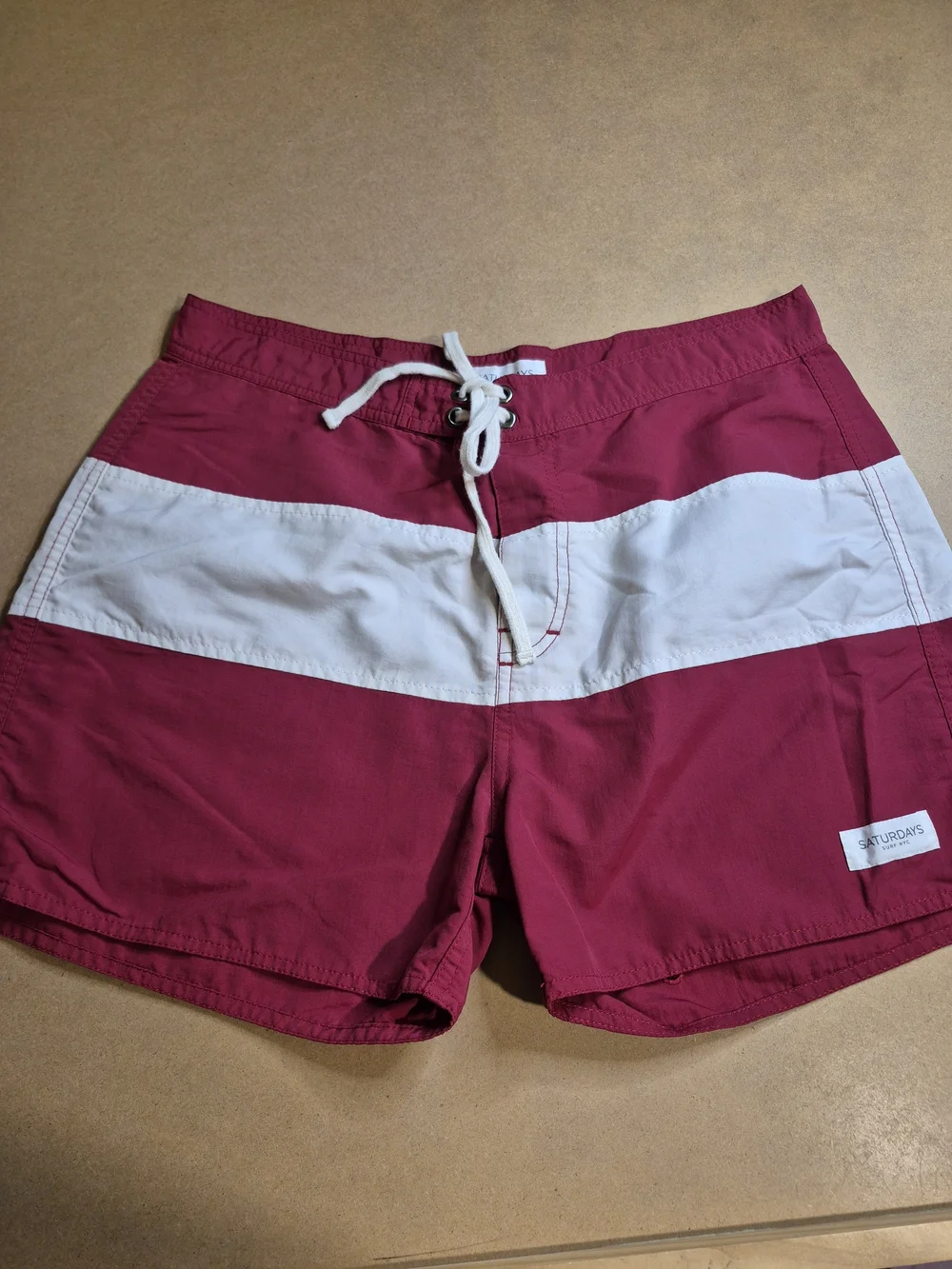 Saturdays New York City Red & White Horizontal-Stripe Swim Trunks 4397/5
